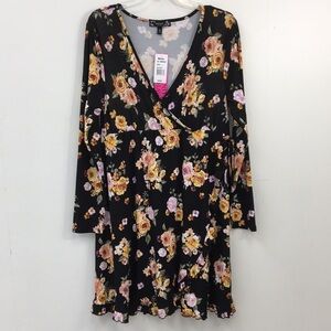 Derek Heart Maternity Black Beauty V-Neck Floral Dress Size L NEW With Tags
